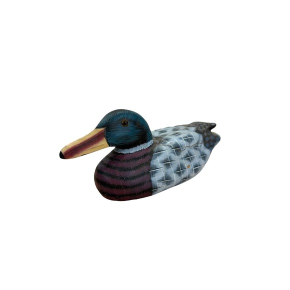 Vintage Wooden Hand Carved‎ Painted Duck Decoy Yellow Beak Stripe Breast *SEE - Picture 11 of 12